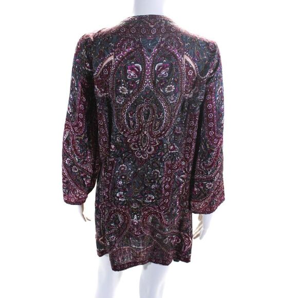 Calypso Saint Barth Womens Silk Paisley Print Long Sleeve Dress Burgundy Size S - Picture 3 of 6